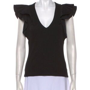 Veronica Beard Black Ruffle V-Neck Blouse